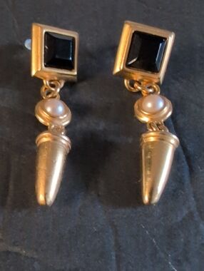 Carolee Gold-Tone Earrings with Black Stones and Pearlescent Accents